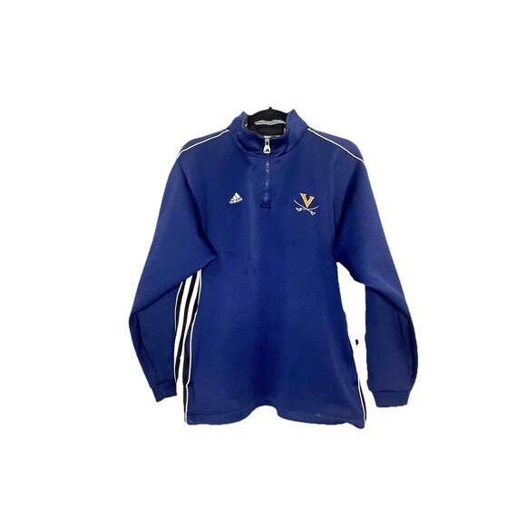 Vtg Virginia Cavaliers Rowing Adidas 1/4 Zip Mock Side Stripes Navy‎ Women L Y2k - Picture 1 of 9